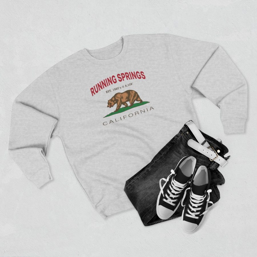 running springs, ca premium california bear crewneck sweatshirt with est. date + elevation