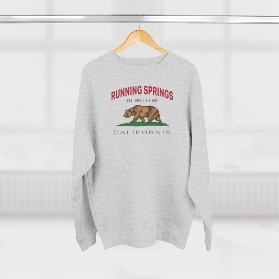 running springs, ca premium california bear crewneck sweatshirt with est. date + elevation