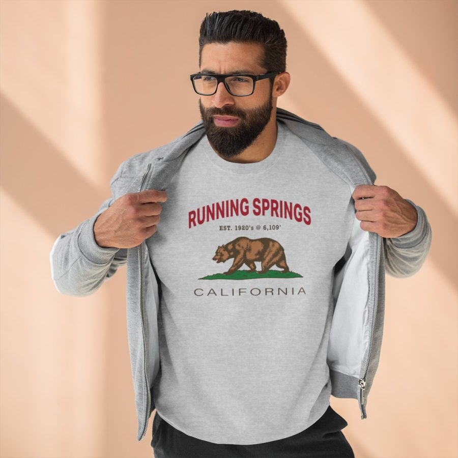 running springs, ca premium california bear crewneck sweatshirt with est. date + elevation