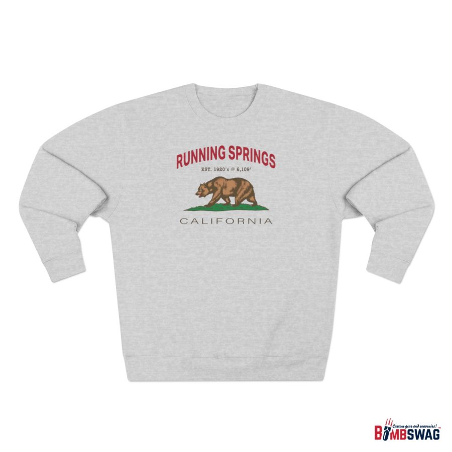 running springs, ca premium california bear crewneck sweatshirt with est. date + elevation