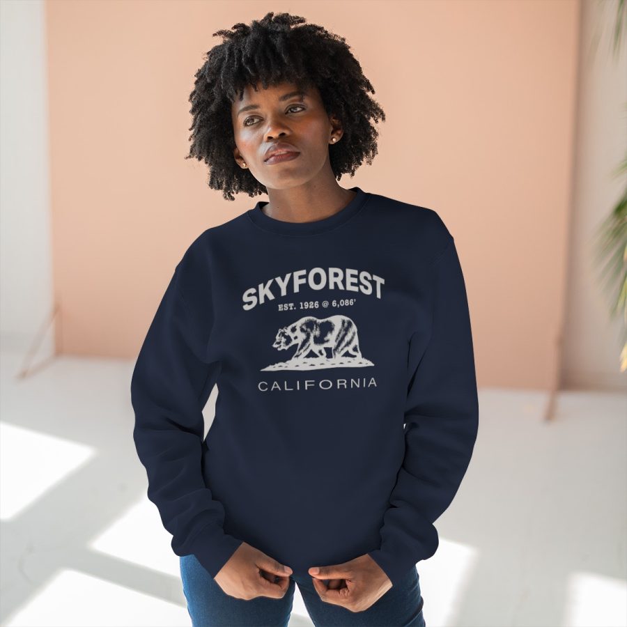 skyforest, ca premium california bear crewneck sweatshirt with est. date + elevation