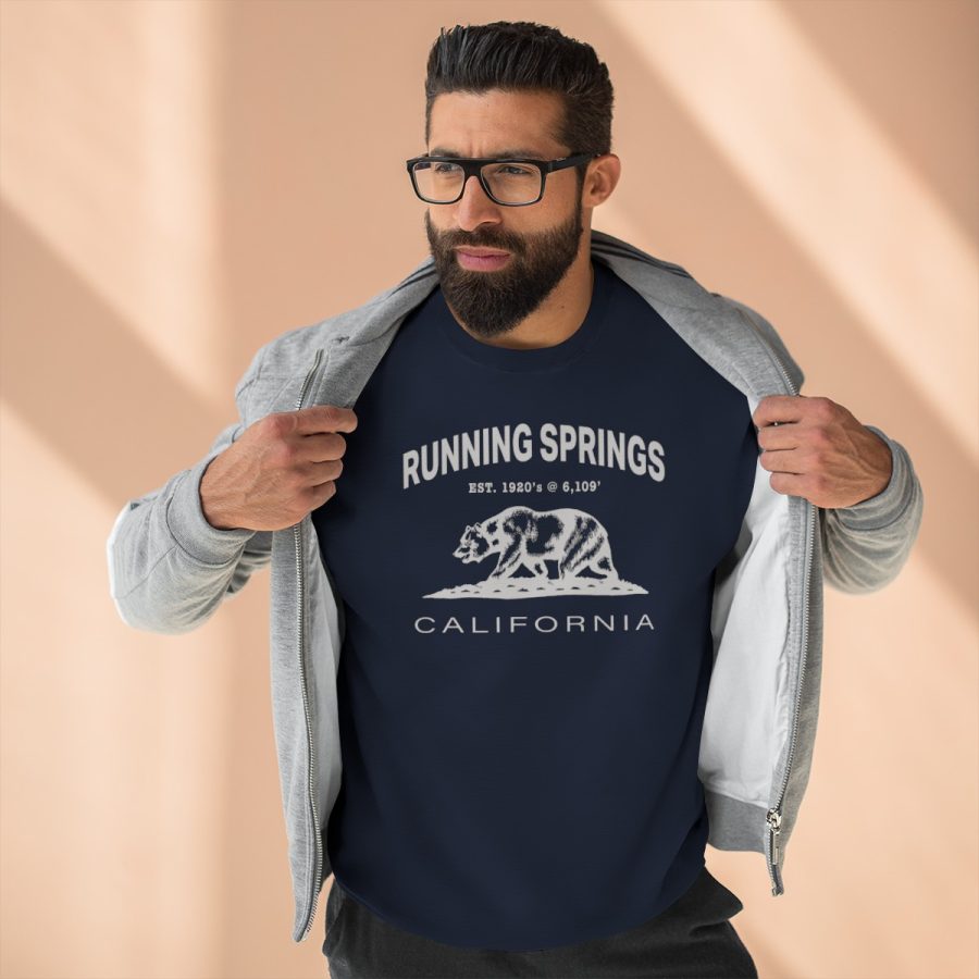 running springs, ca premium california bear crewneck sweatshirt with est. date + elevation