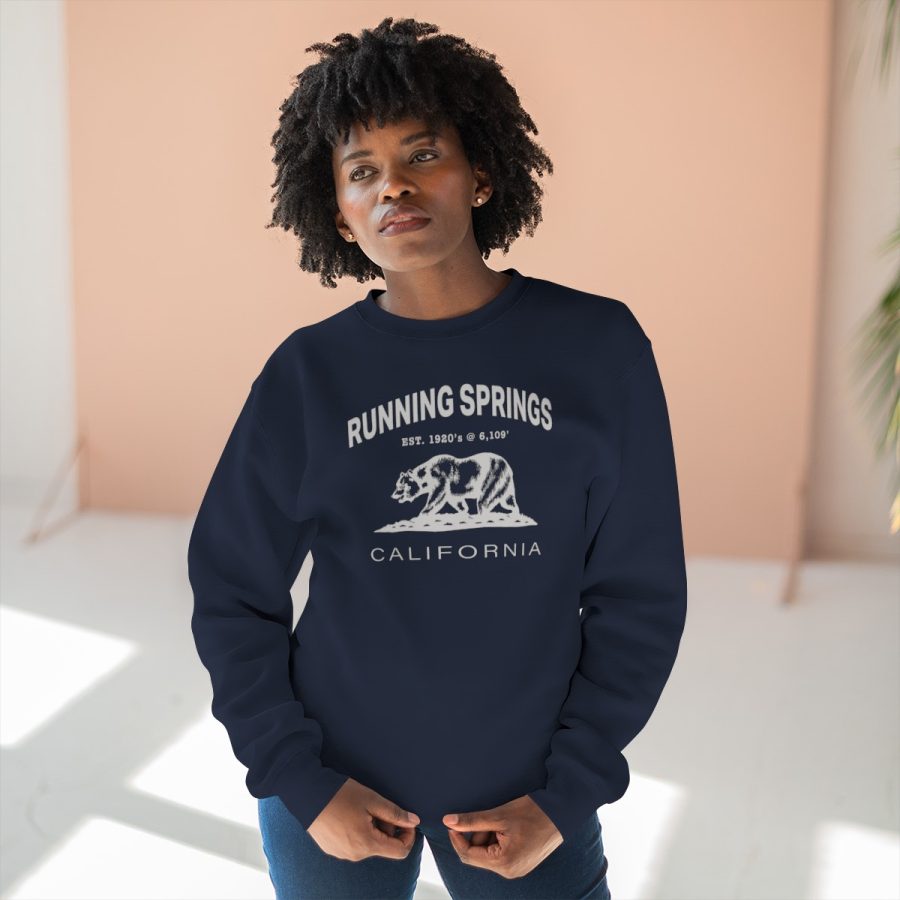 running springs, ca premium california bear crewneck sweatshirt with est. date + elevation