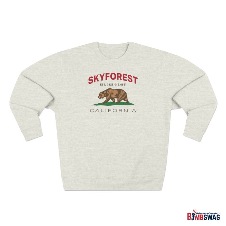 skyforest, ca premium california bear crewneck sweatshirt with est. date + elevation