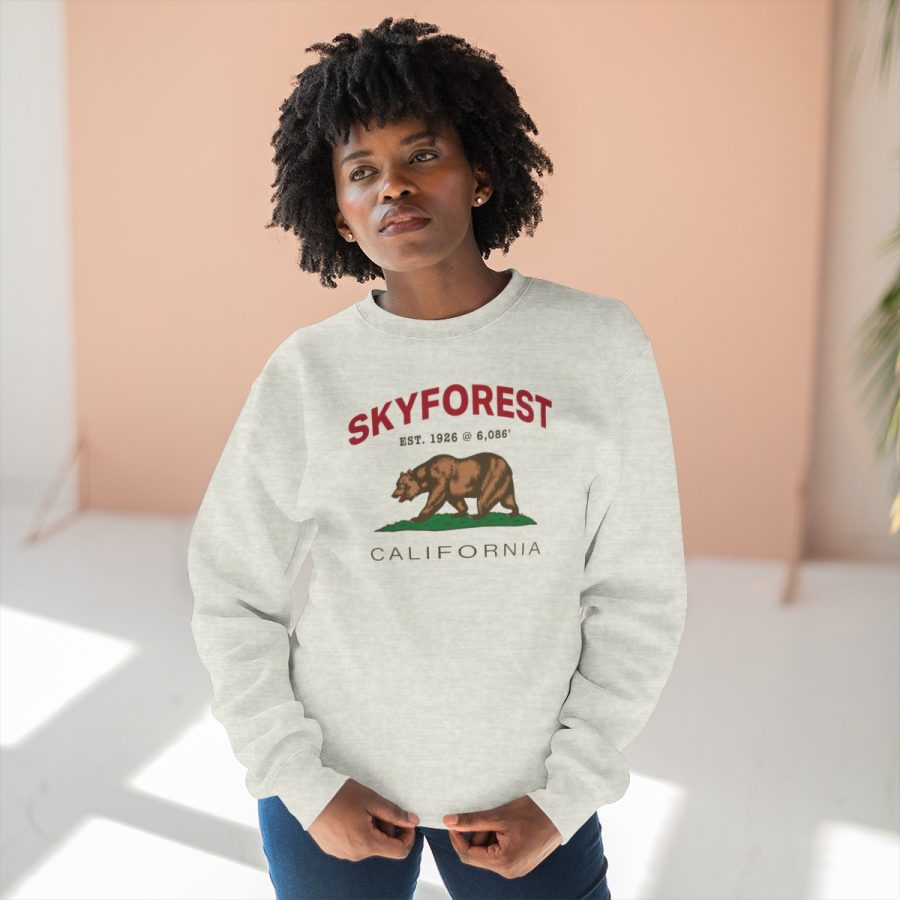 skyforest, ca premium california bear crewneck sweatshirt with est. date + elevation