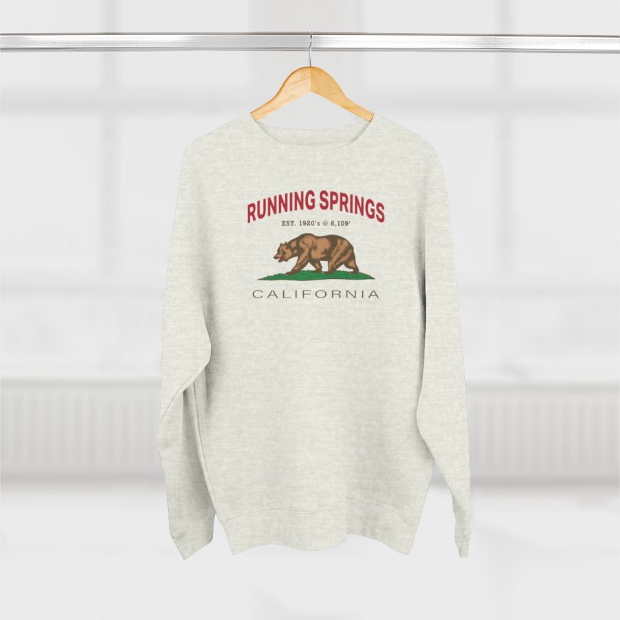 running springs, ca premium california bear crewneck sweatshirt with est. date + elevation