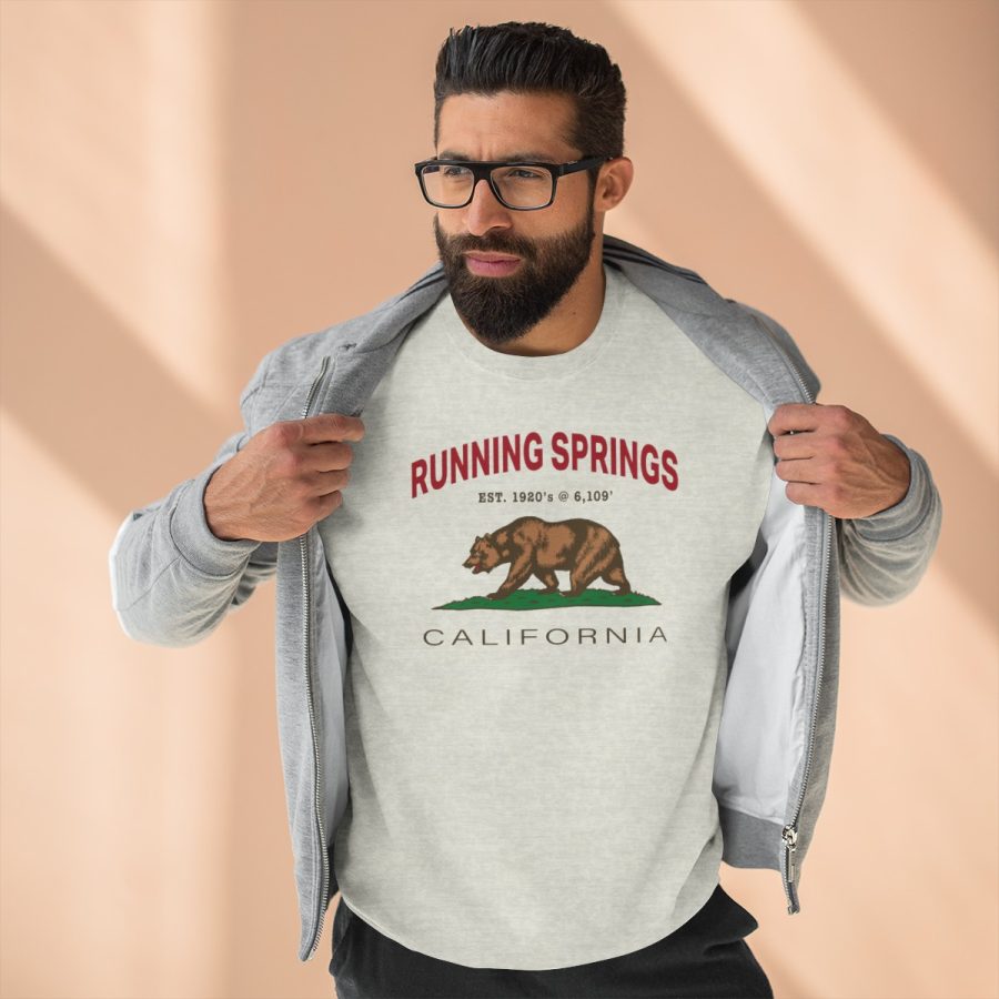 running springs, ca premium california bear crewneck sweatshirt with est. date + elevation