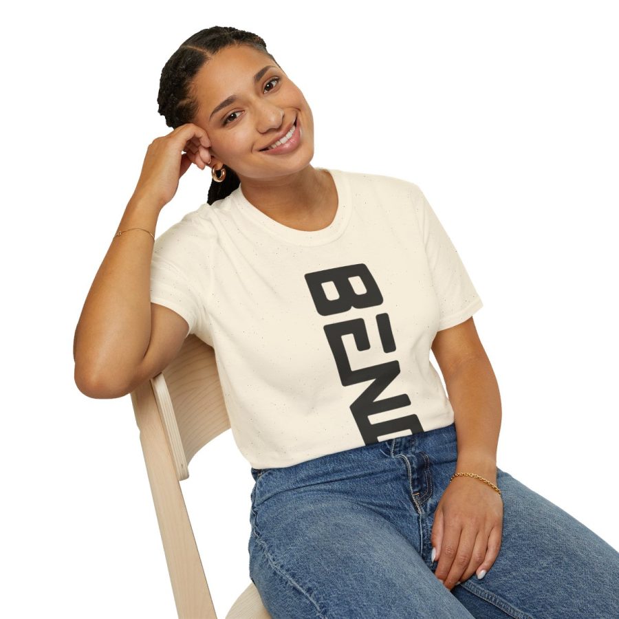 bend, or modern typeface unisex softstyle t shirt with map coordinates