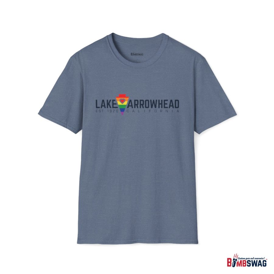 lake arrowhead lgbtq+ pride unisex softstyle t shirt with rainbow arrowhead