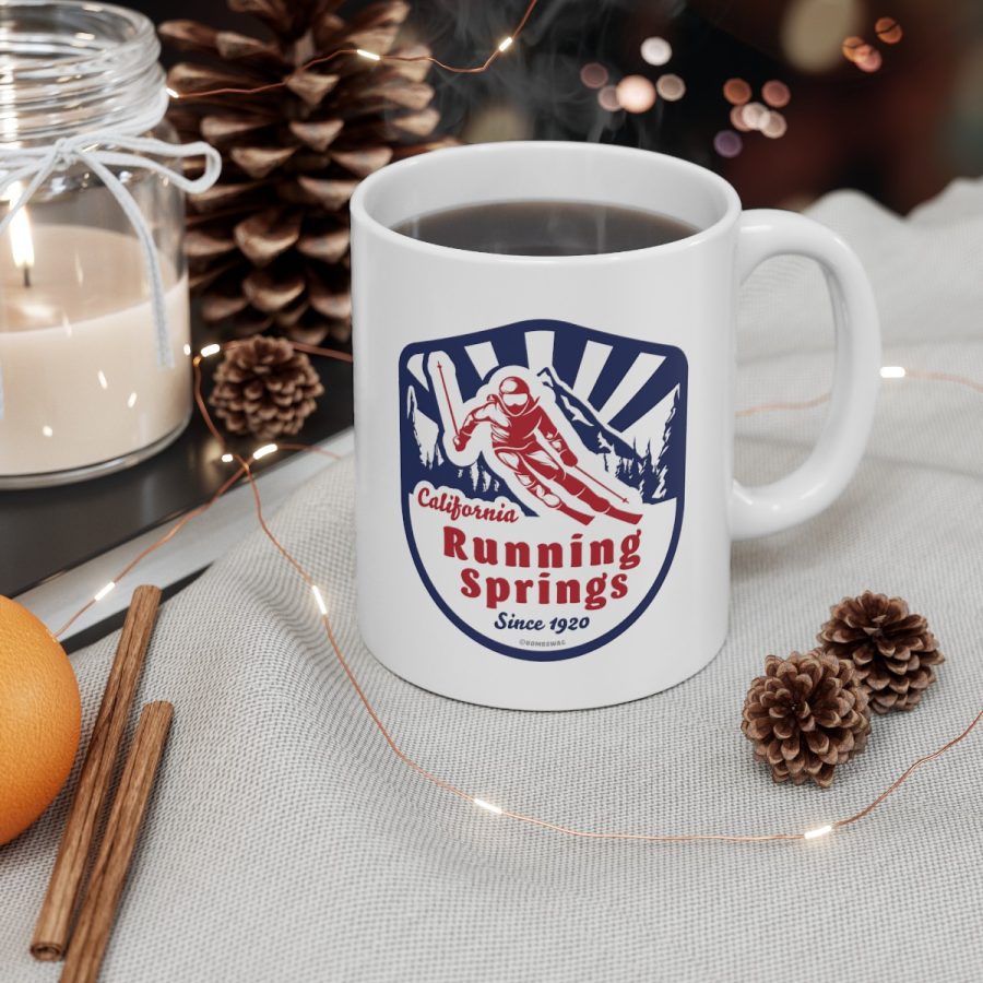 running springs coffee mug with our classic snow ski badge design