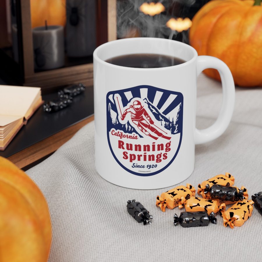 running springs coffee mug with our classic snow ski badge design