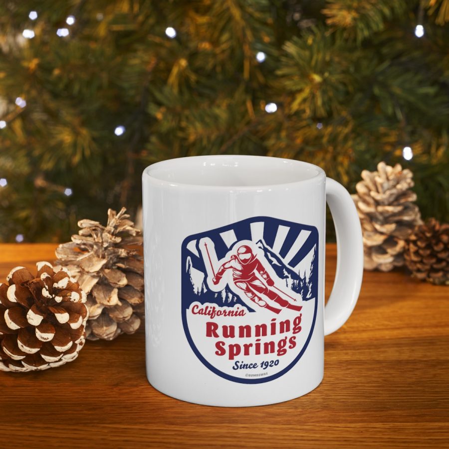 running springs coffee mug with our classic snow ski badge design