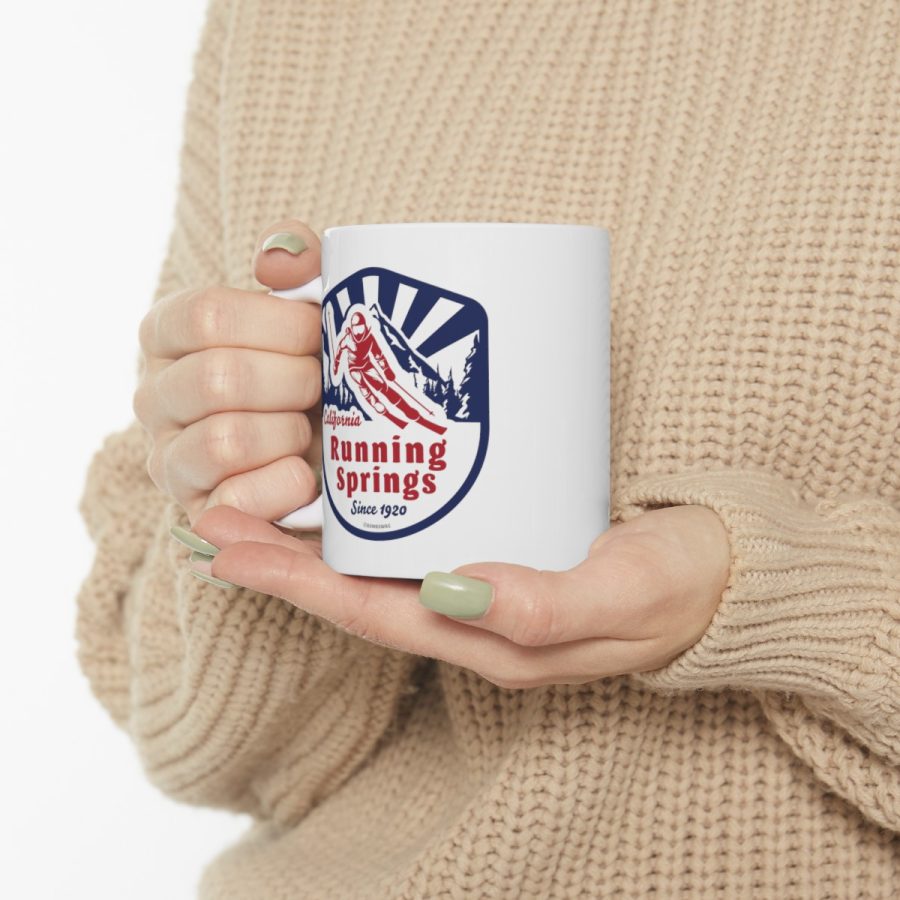 running springs coffee mug with our classic snow ski badge design