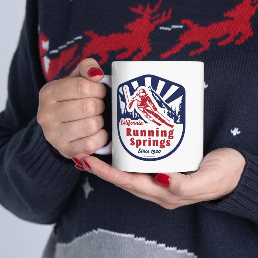 running springs coffee mug with our classic snow ski badge design