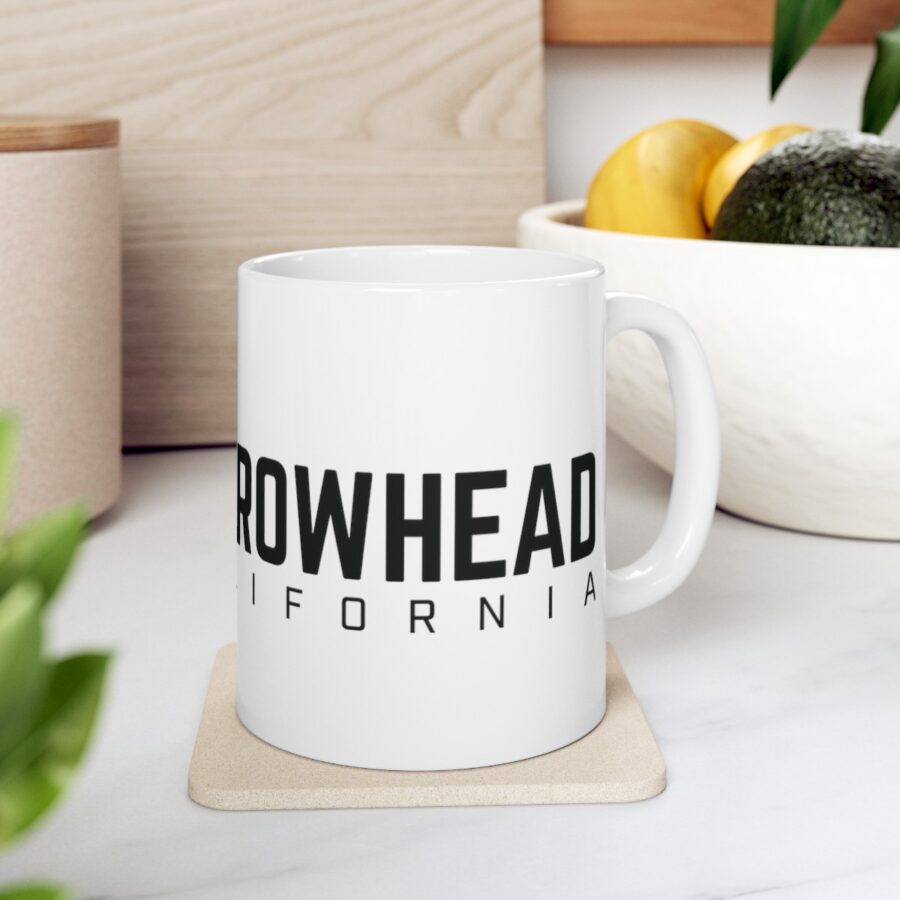 lake arrowhead coffee mug with our lgbtq+ arrowhead, heart, and font art