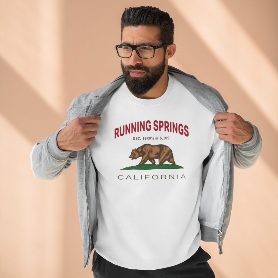 running springs, ca premium california bear crewneck sweatshirt with est. date + elevation