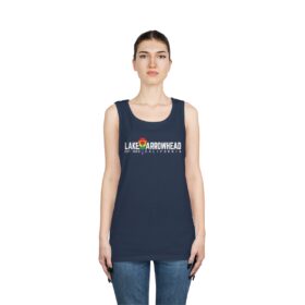 lake arrowhead lgbtq+ pride unisex tank top with rainbow arrowhead + heart