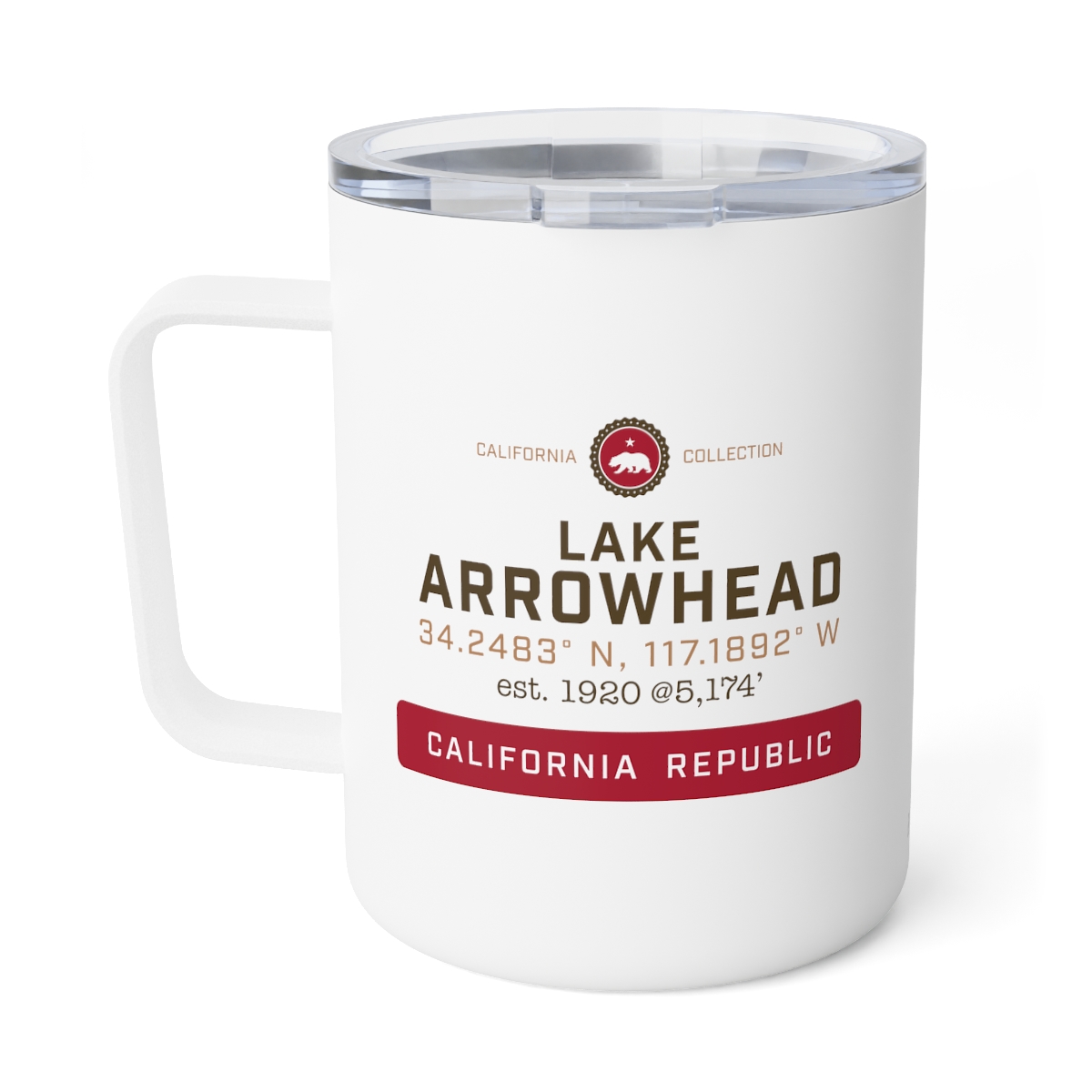 lake arrowhead 10oz insulated travel mug with our exclusive california collection artwork