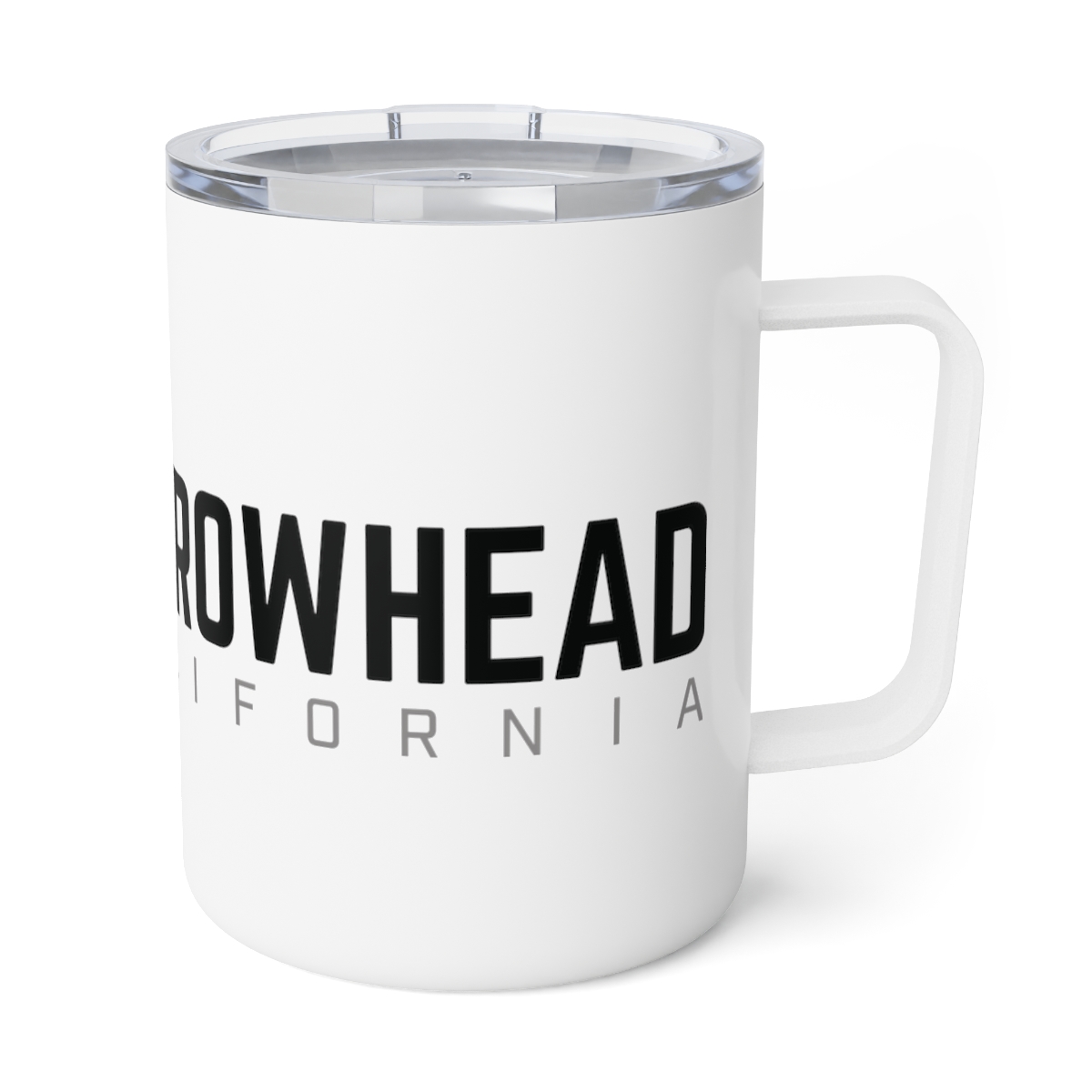 lake arrowhead insulated 10oz coffee mug with our lgbtq+ arrowhead, heart, and font art