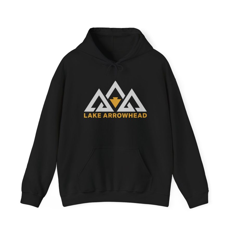 lake arrowhead unisex hoodie with our signature three mountain peak arrowhead design