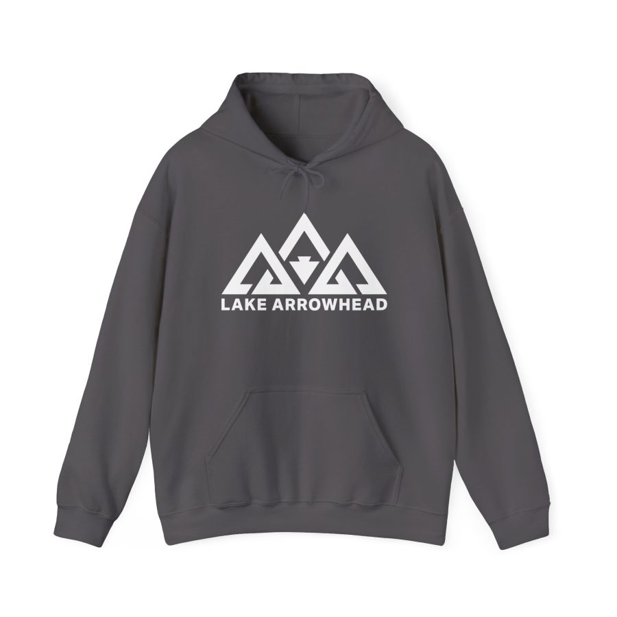 lake arrowhead unisex hoodie with our signature three mountain peak arrowhead design