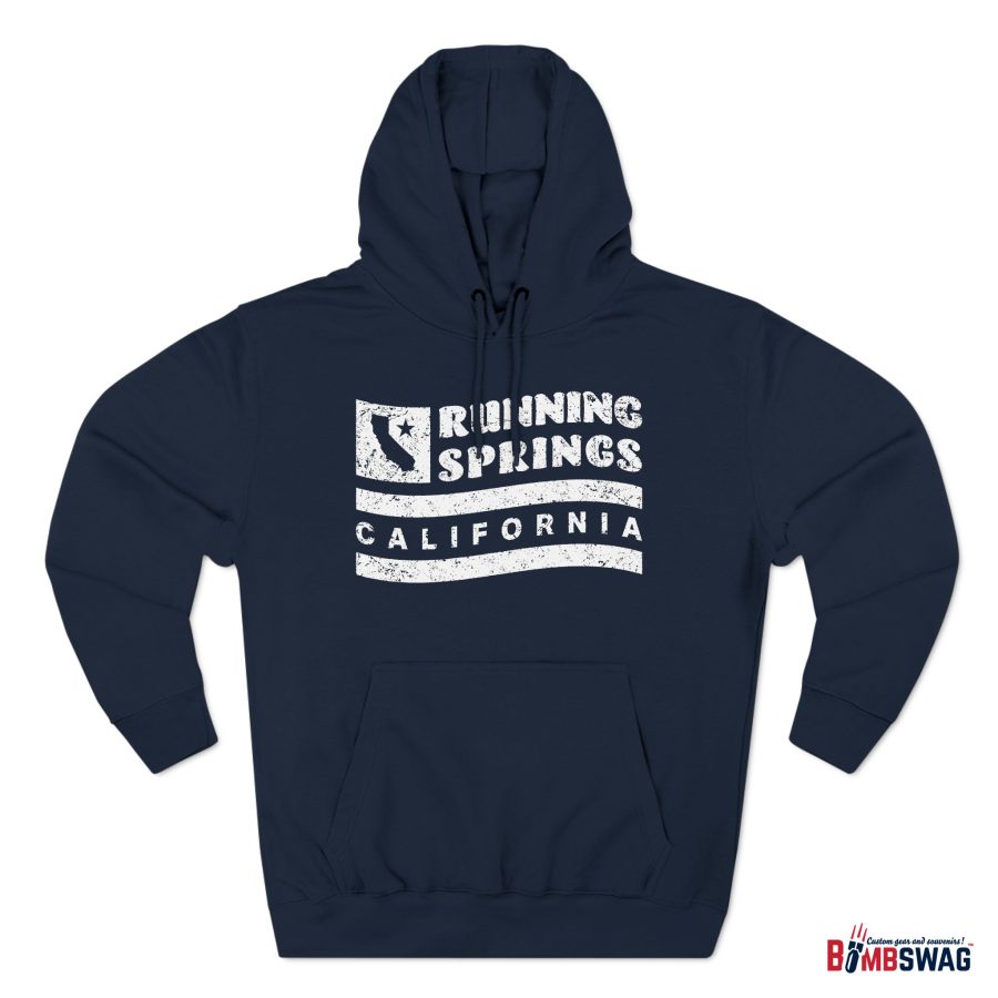 running springs premium hoodie with our flag wave, star, and state shape design