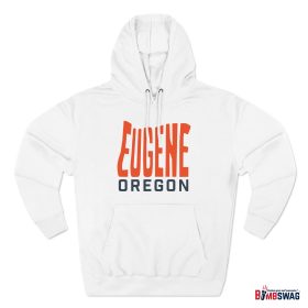 eugene oregon premium hoodie with custom state shaped typeface