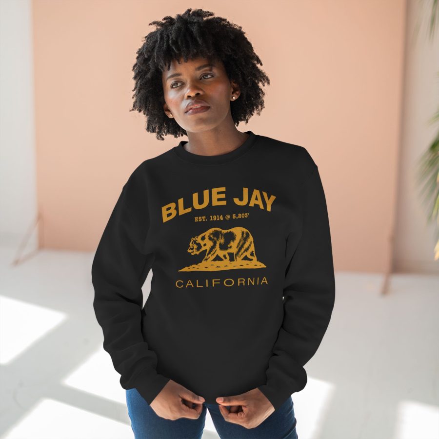 blue jay, ca premium california bear crewneck sweatshirt with est. date + elevation