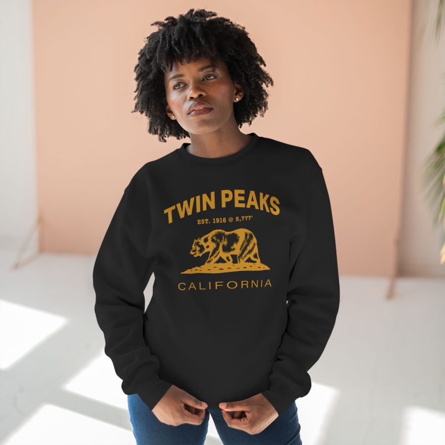 twin peaks, ca premium california bear crewneck sweatshirt with est. date + elevation