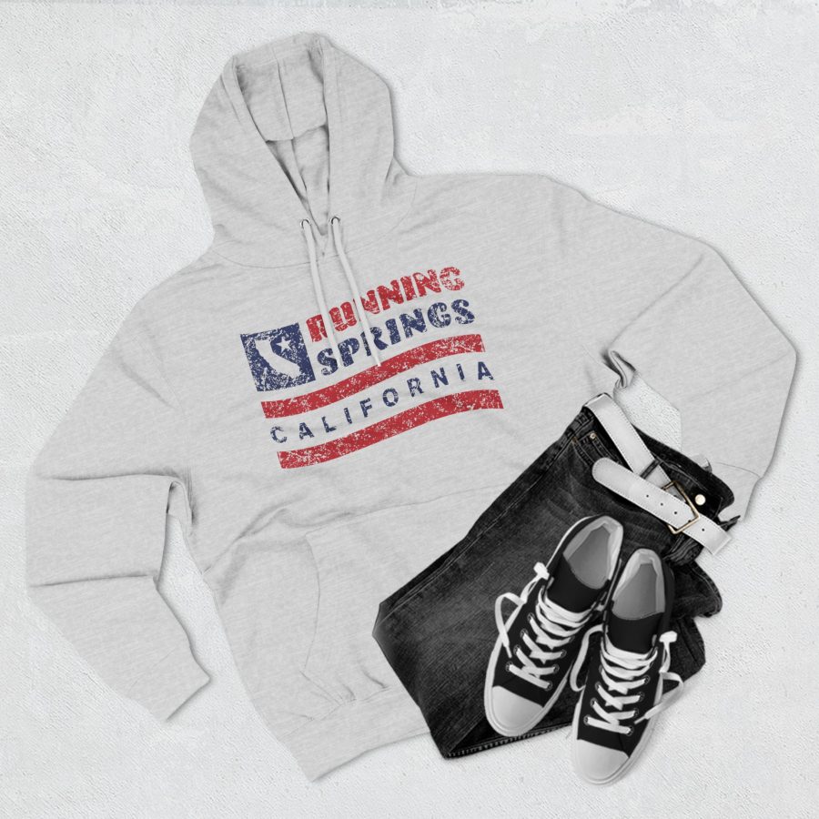 running springs premium hoodie with our flag wave, star, and state shape design