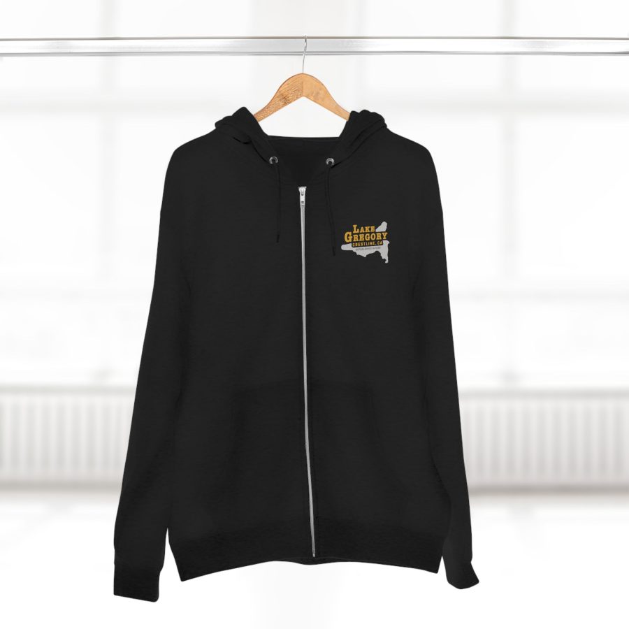 lake gregory zip hoodie with our black gold lake established date design