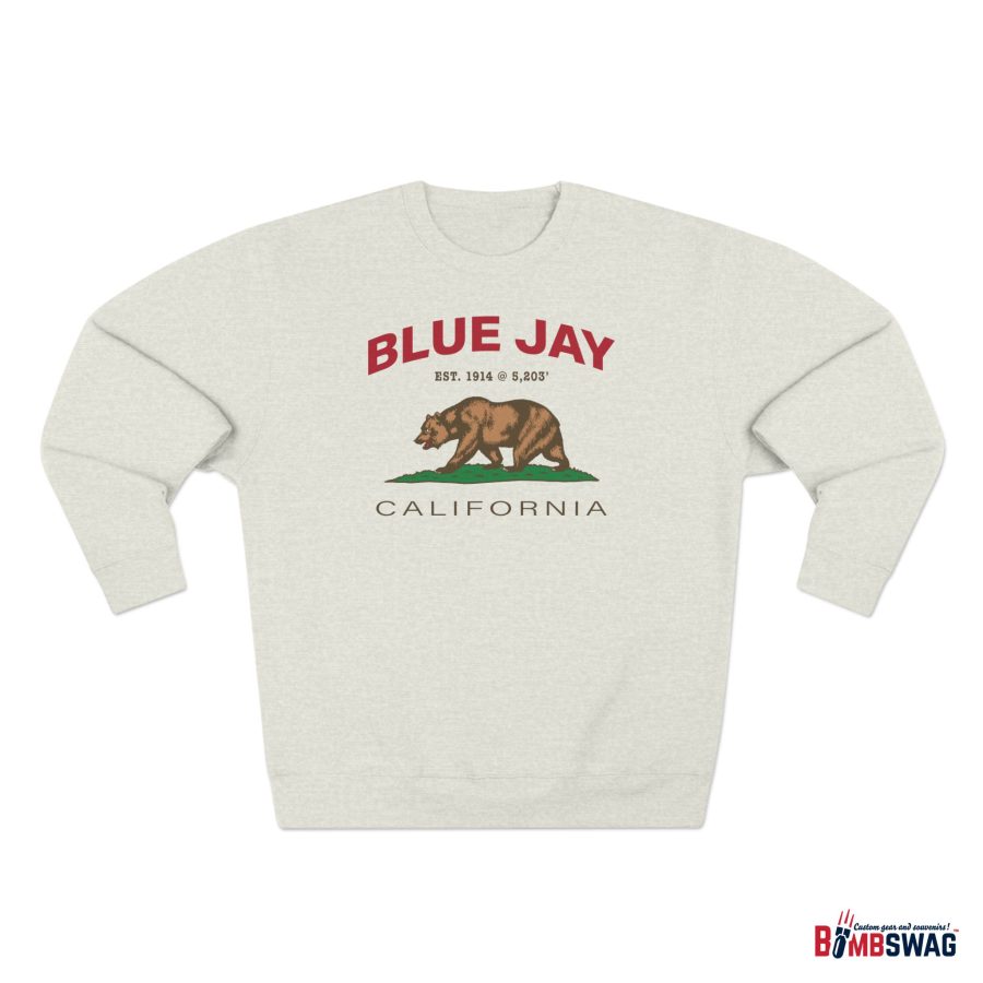 blue jay, ca premium california bear crewneck sweatshirt with est. date + elevation