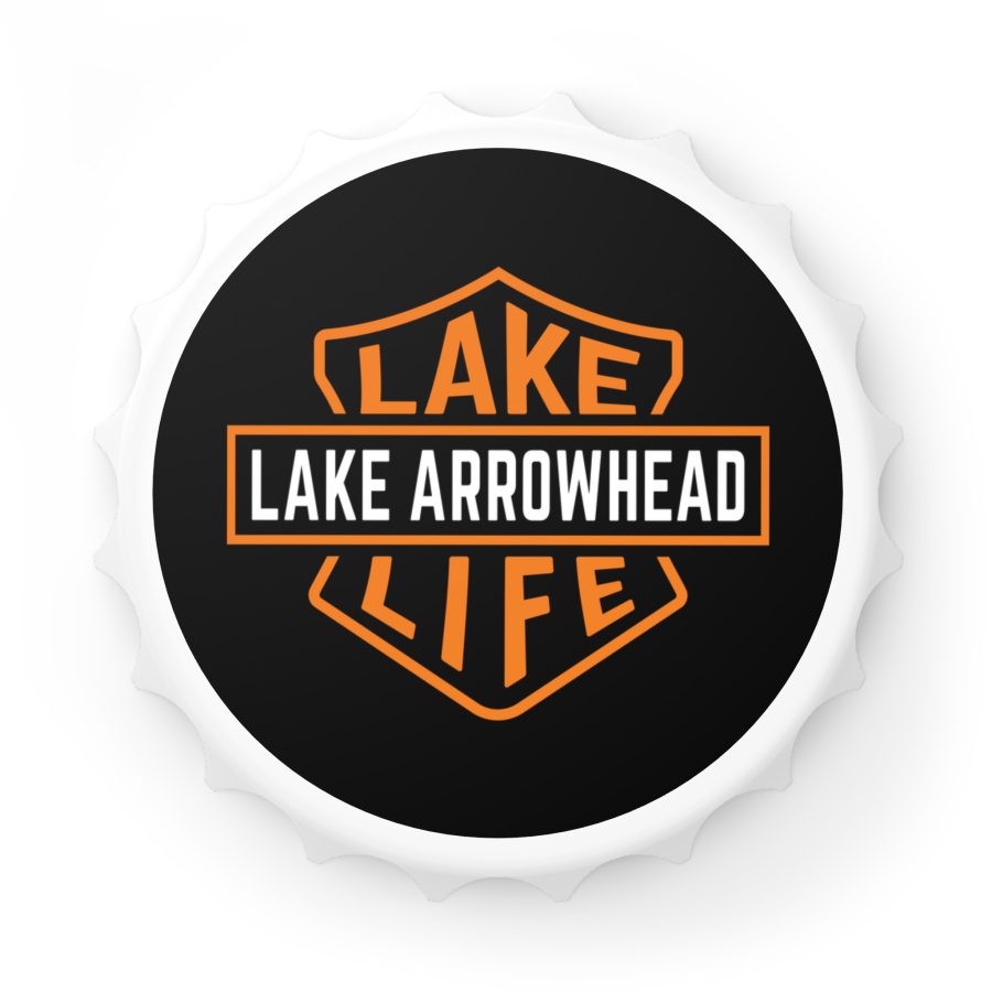 lake arrowhead bottle opener refrigerator magnet with our signature lake life shield