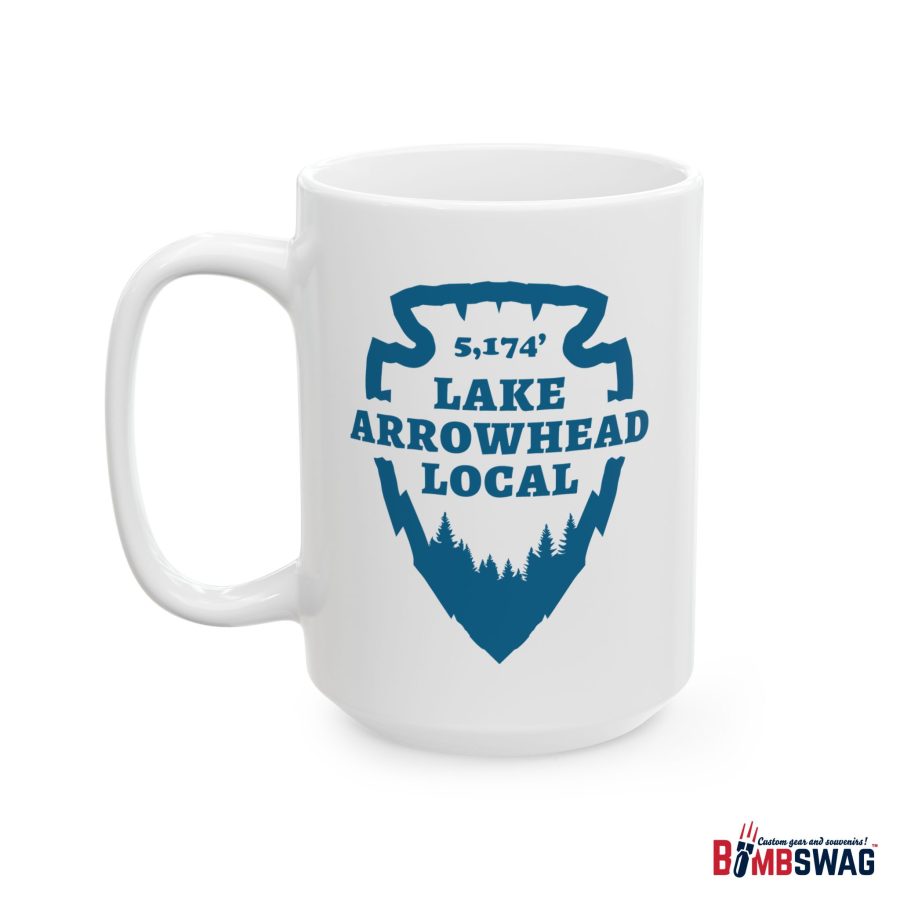 lake arrowhead local mug with our signature arrowhead in blue on white design