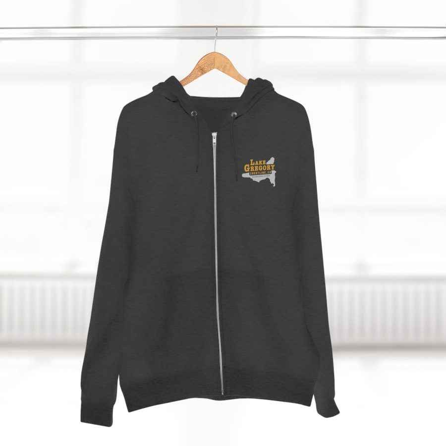 lake gregory zip hoodie with our black gold lake established date design