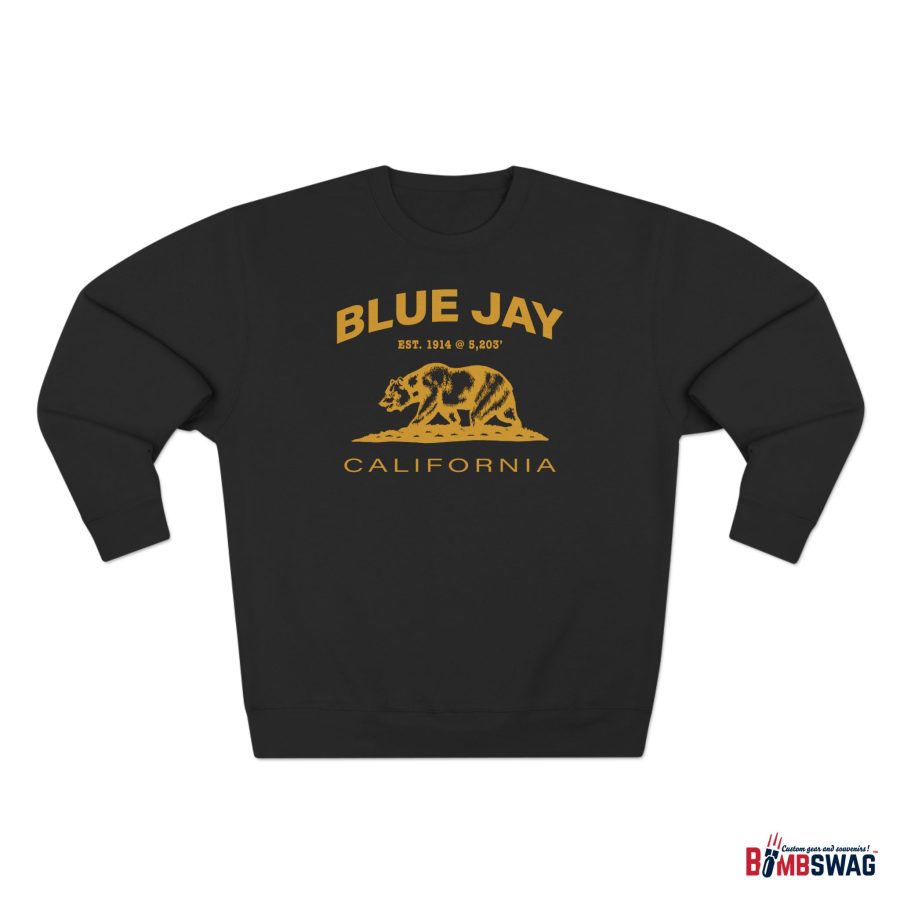 blue jay, ca premium california bear crewneck sweatshirt with est. date + elevation