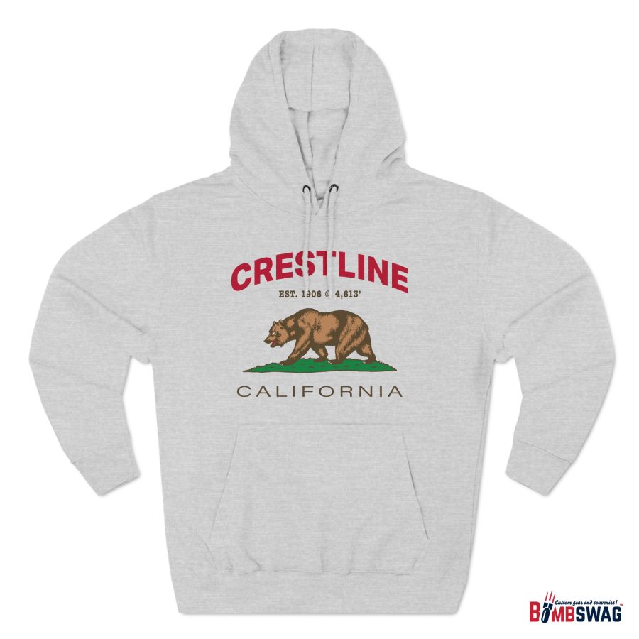 crestline, ca premium california bear hoodie with est. date and elevation