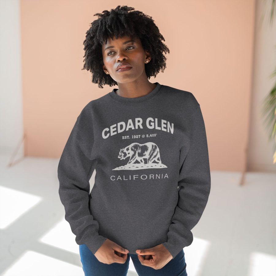 cedar glen premium california bear crewneck sweatshirt with est. date + elevation