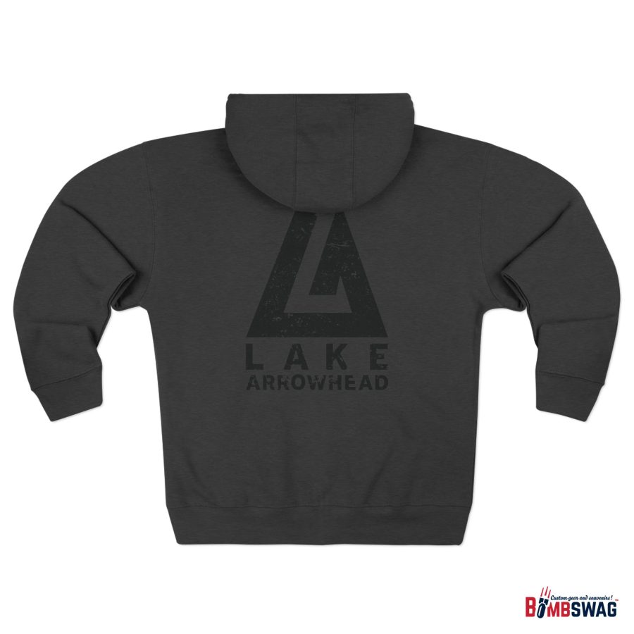 lake arrowhead premium zip hoodie with our official modern la mountain peak on the back