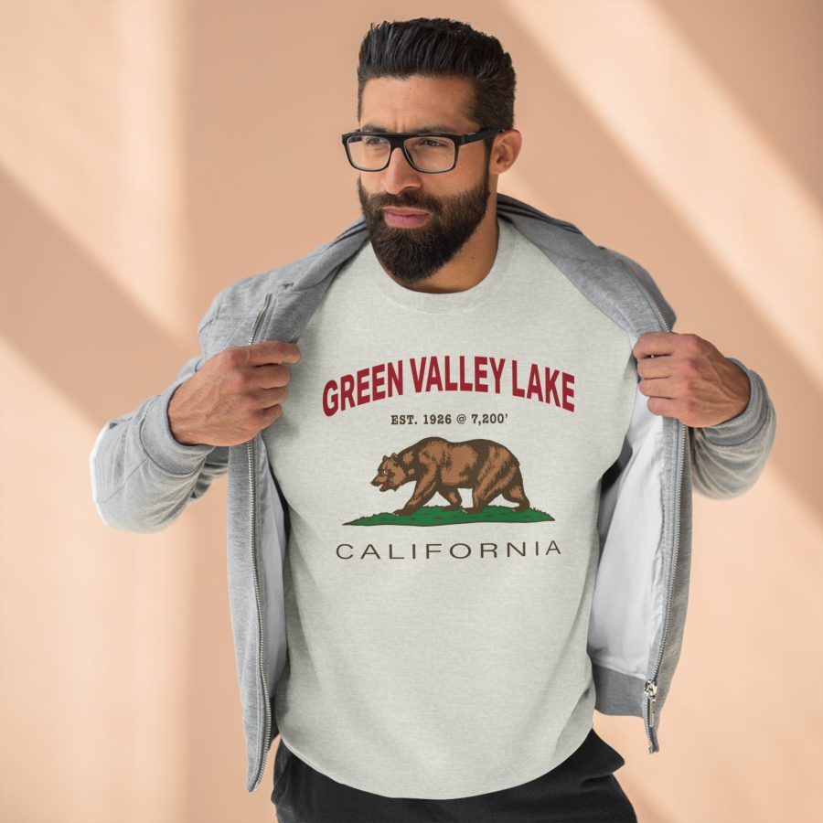 green valley lake premium california bear crewneck sweatshirt with est. date + elevation