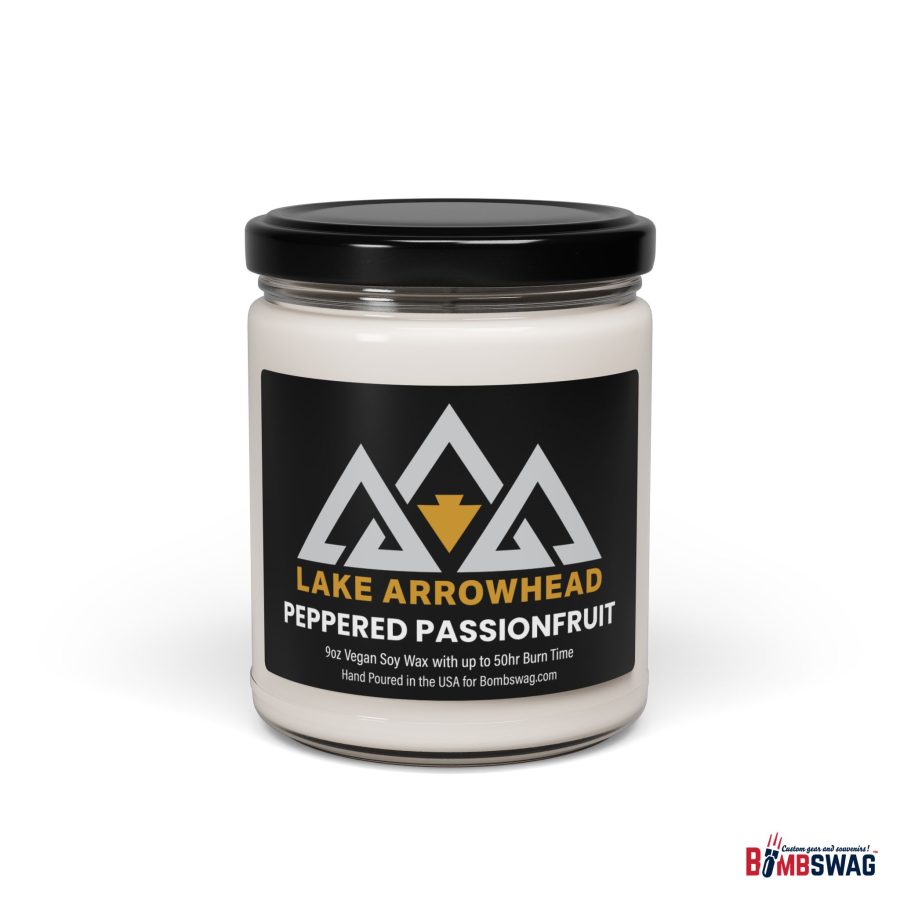 lake arrowhead candle with our black gold three peak arrowhead label art 9 oz blended soy wax