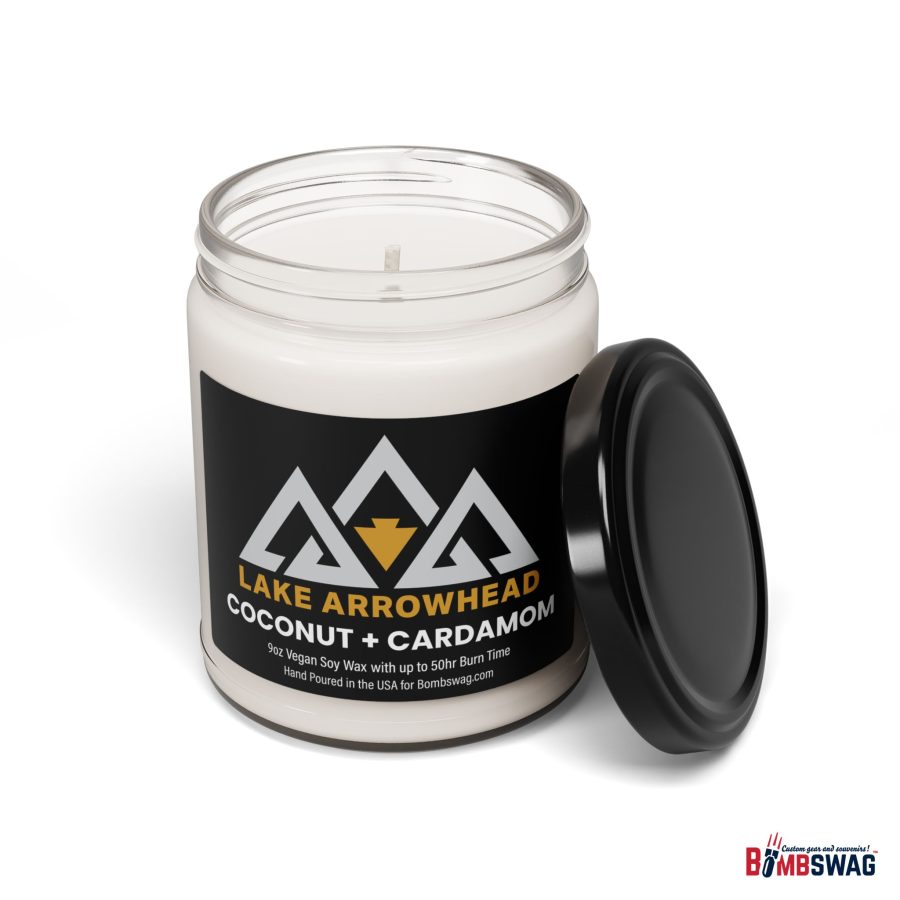 lake arrowhead candle with our black gold three peak arrowhead label art 9 oz blended soy wax