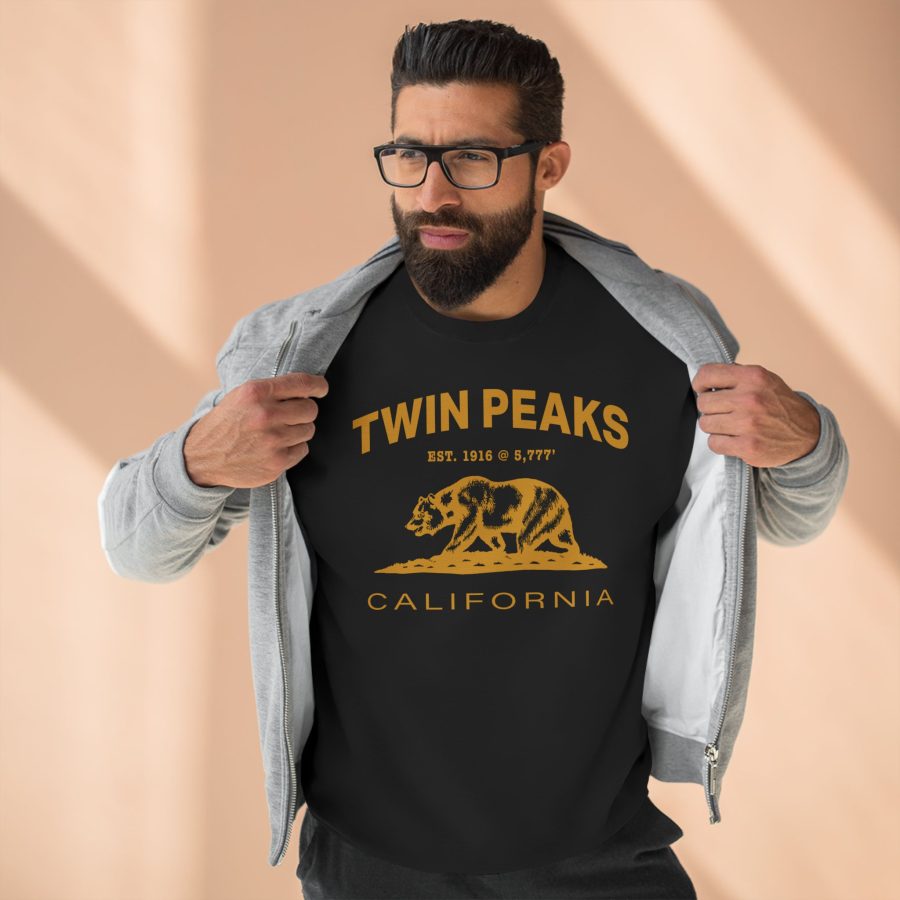 twin peaks, ca premium california bear crewneck sweatshirt with est. date + elevation