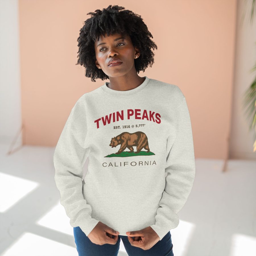 twin peaks, ca premium california bear crewneck sweatshirt with est. date + elevation