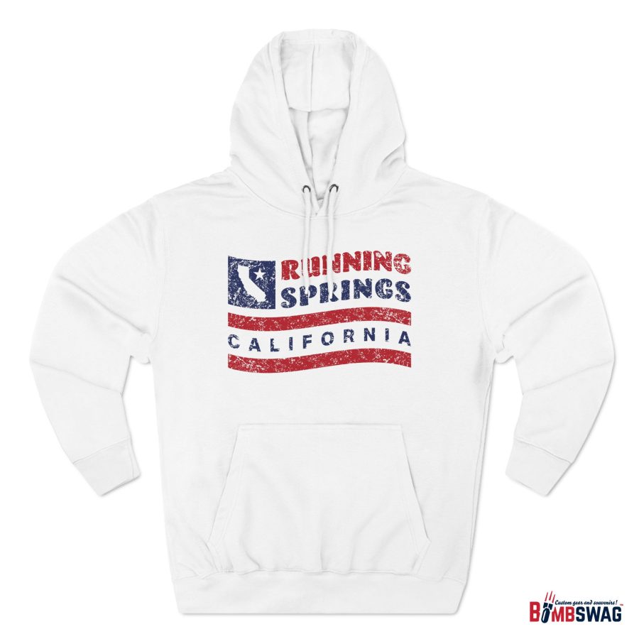 running springs premium hoodie with our flag wave, star, and state shape design