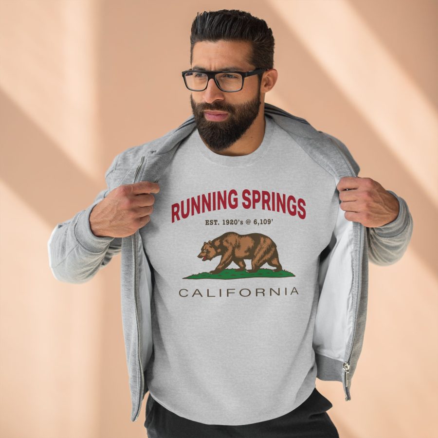 running springs, ca premium california bear crewneck sweatshirt with est. date + elevation