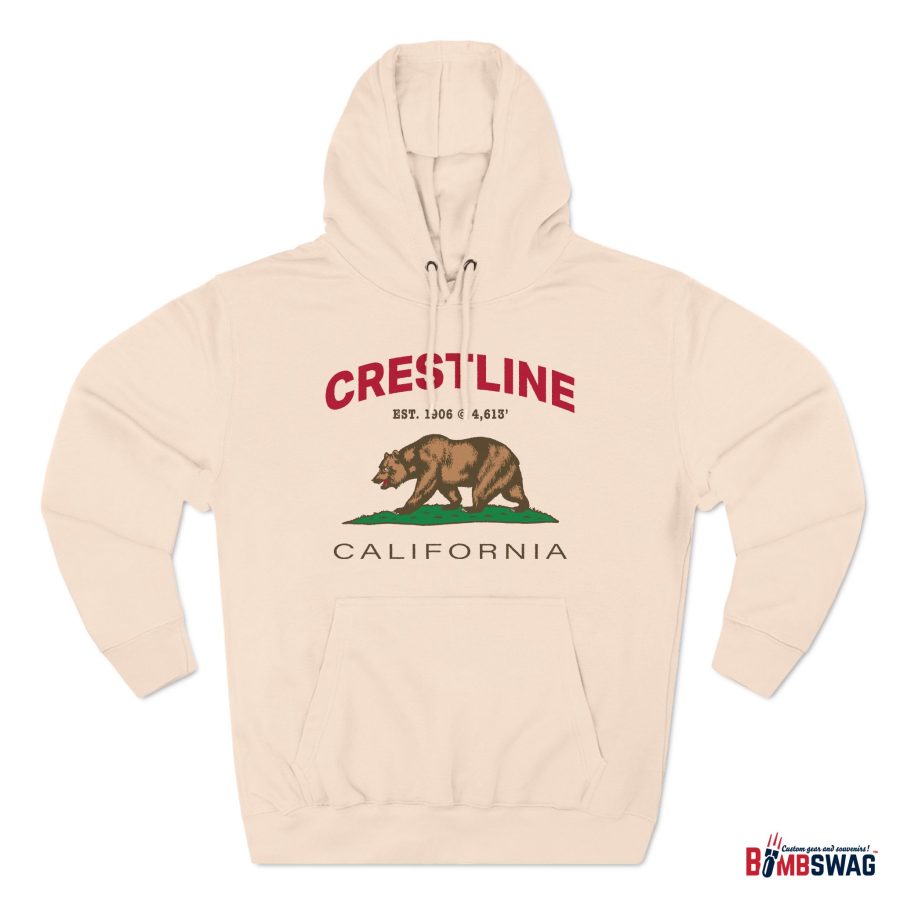 crestline, ca premium california bear hoodie with est. date and elevation