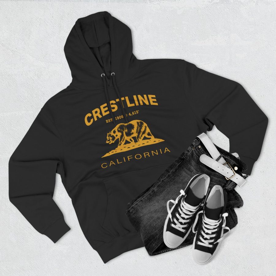 crestline, ca premium california bear hoodie with est. date and elevation