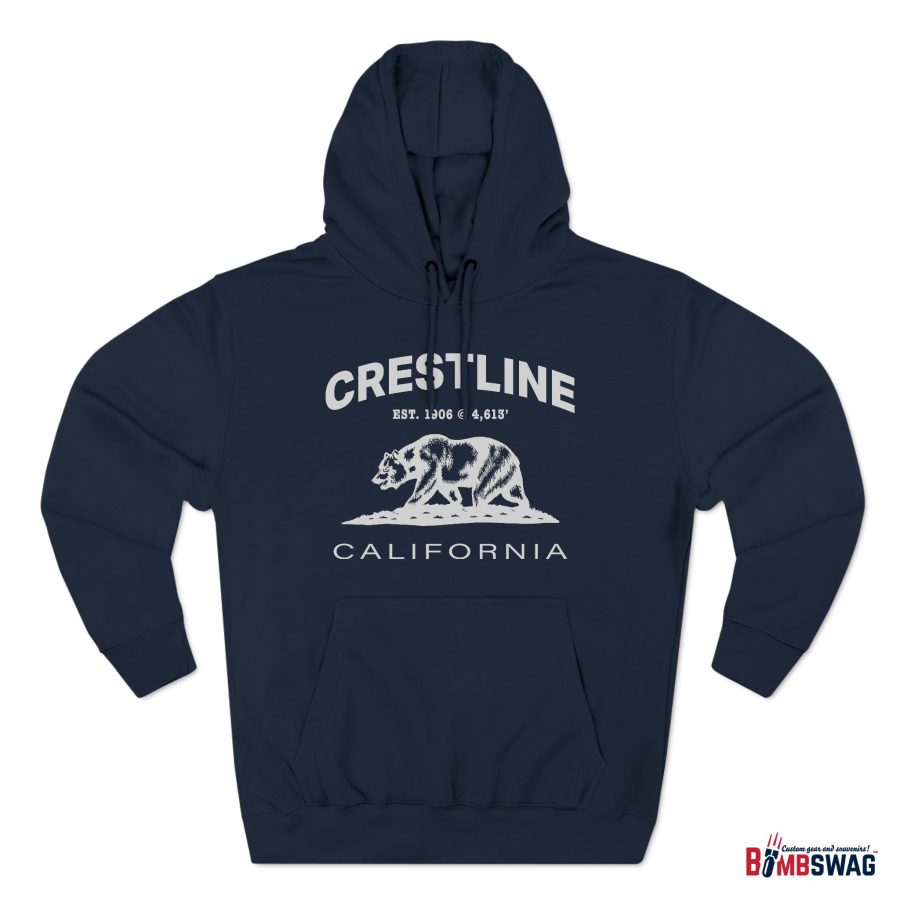 crestline, ca premium california bear hoodie with est. date and elevation