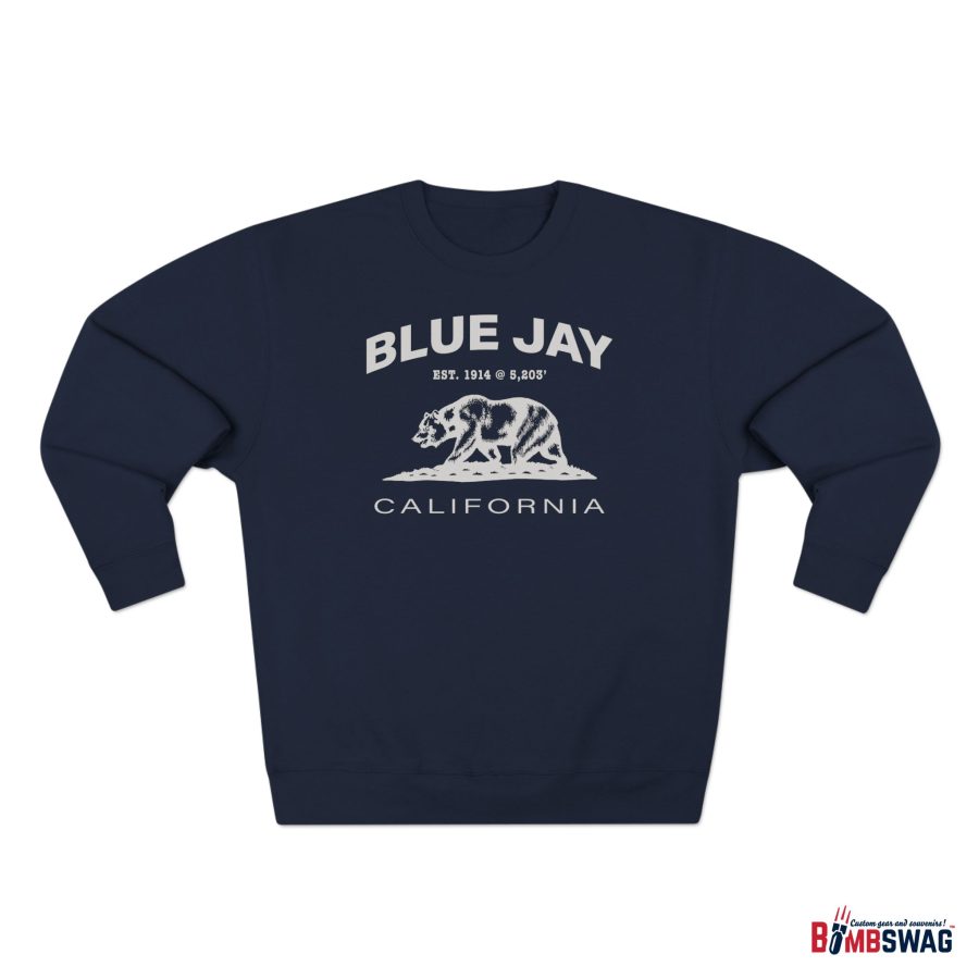 blue jay, ca premium california bear crewneck sweatshirt with est. date + elevation